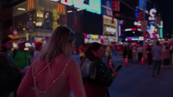 Mooie Nacht Uitzicht Het Stadsgezicht Van New York Mensen Time — Stockvideo