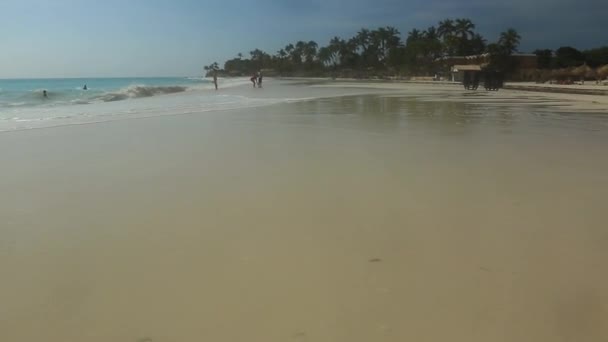 白い砂浜に入ってくる大西洋の波の美しい景色 アルバ島 — ストック動画