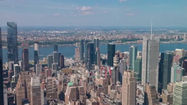 Όμορφη Θέα Του Μανχάταν Πανόραμα Ουρανοξύστες Και Hudson River Στη — Αρχείο Βίντεο