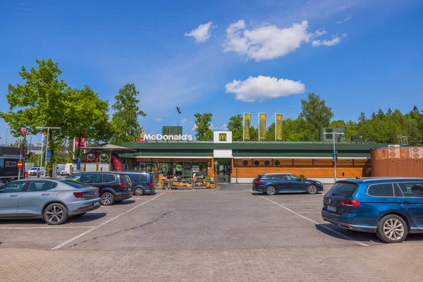 stock image Beautiful view of parking in front of McDonald's restaurant. Sweden. Stockholm. 