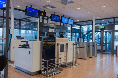 Beautiful view of flight checkpoint desk at Arlanda Airport, Sweden. 
