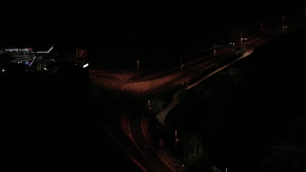 Aerial View Landscape Vehicles Driving Road Dark Night Time Gran — Wideo stockowe