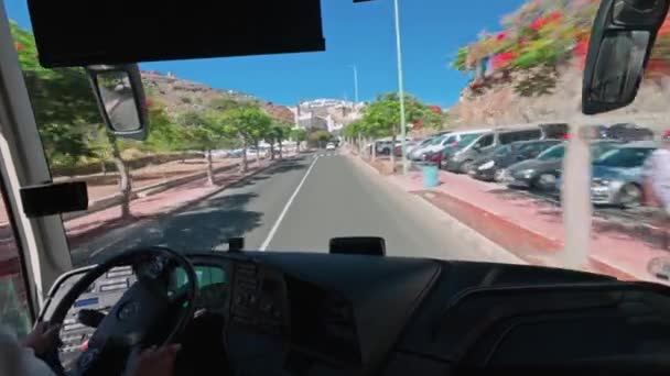 Hermosa Vista Panorámica Gran Canaria Desde Interior Del Autobús Turístico — Vídeo de stock