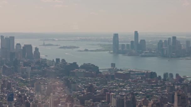 Manhattan Gökdelenleri Hudson Nehri Nin Güzel Manzarası New York Abd — Stok video