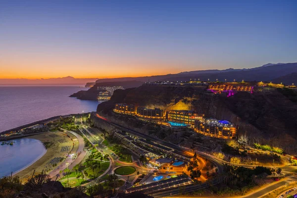 Beautiful View Mountainous Coast Gran Canaria Overlooking City Sandy Beach — Stock Photo, Image