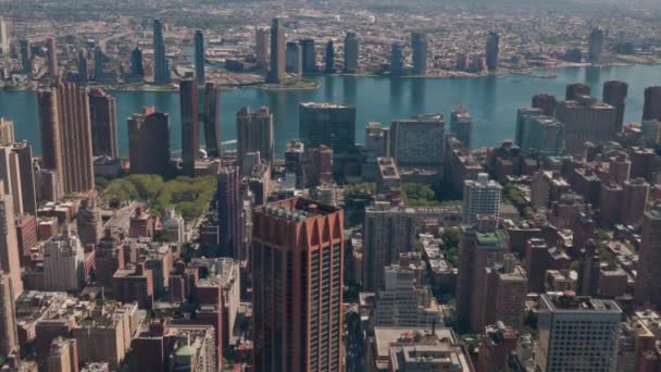 Beautiful Top View Hudson River Skyscrapers Streets Densely Built Manhattan — Stock Video