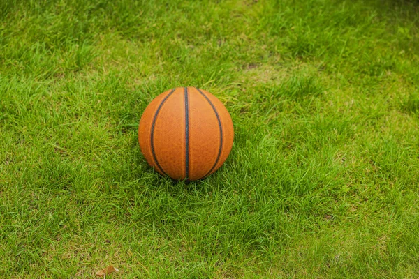Выделенный Крупным Планом Вид Баскетбол Зеленой Газоне — стоковое фото