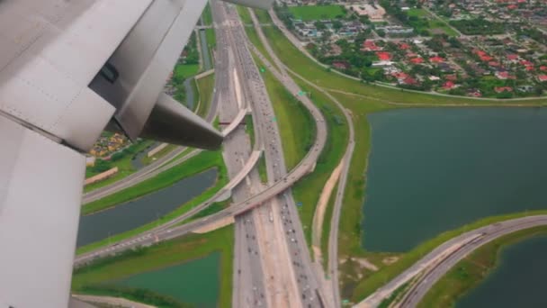 Aerial View Colorful Miami Landscape Aircraft Wing Usa — Stock Video