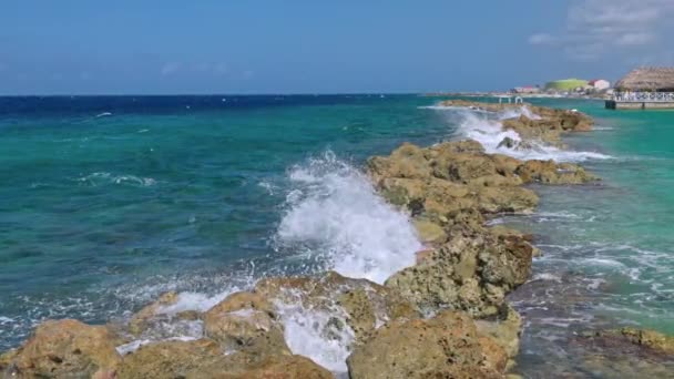 Vacker Utsikt Över Karibiska Havet Landskap Med Vågor Kraschar Mot — Stockvideo