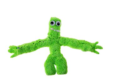 Yakından bakınca, yeşil köpüklü çamurdan yapılmış el yapımı şirin bir oyuncak.. 