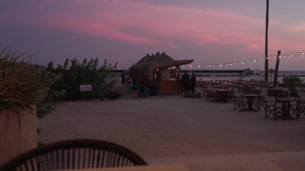 Malownicza Scena Grillem Świeżym Powietrzu Restauracja Ustawiona Czarującym Tle Różowego — Wideo stockowe
