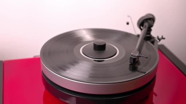 Lose View Person Hand Turn Playing Vinyl Record Turntable Gently — Stock Video