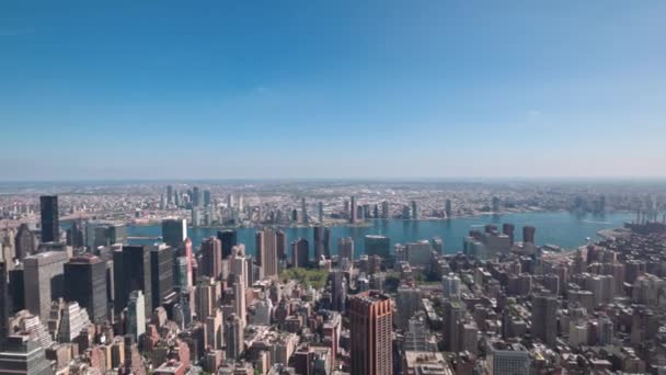 Vista Aérea Horizonte Manhattan Com Arranha Céus Rio Hudson Dia — Vídeo de Stock
