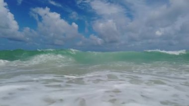 View of massive waves surge in the Atlantic Ocean during a storm at Miami Beach, USA.