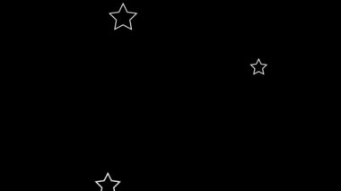 Titreyen beyaz yıldız siluetleriyle dinamik siyah arkaplan.