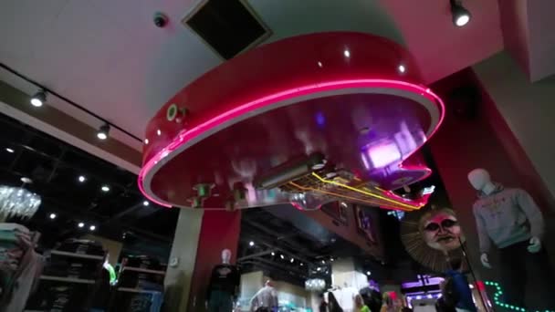 Beautiful View Interior Hard Rock Cafe Boutique Large Guitar Hanging – stockvideo