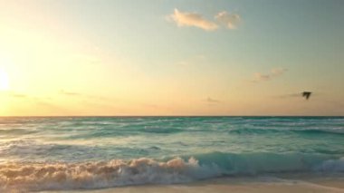 Karayip Denizi 'nin çarpıcı manzarası Meksika' daki kumlu kıyıya hafifçe vuruyor..