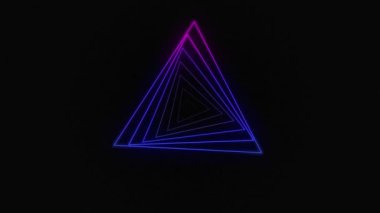 Renkli üçgenlerin sonsuz hareketini içeren hipnotik soyut sanat.