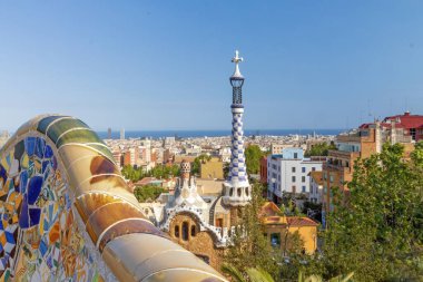 Barselona, Guell parkından izledi. Katalunya. İspanya. Yatay olarak.