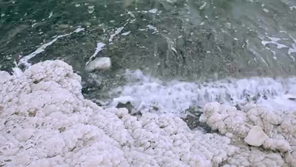 Top Udsigt Det Døde Hav Salt Kystbølger Republikken Jordan – Stock-video