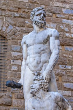 Floransa, Piazza della Signoria 'da Herkül ve Cacus Heykeli. Toskana 'da. İtalya.  