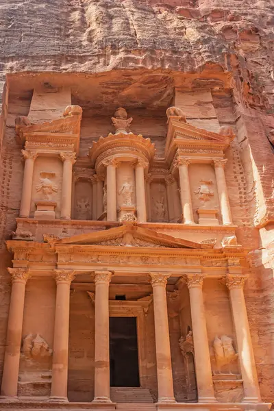 Front View Treasury One Most Elaborate Temples Petra Archaeological Site Stock Photo