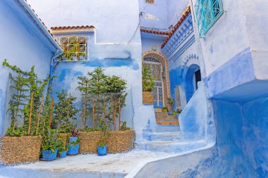 Blue City Chefchaouen 'da sessiz bir yer. Fas 'ta. Yatay olarak. 