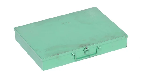 Stare Metalowe Pudełko Izolowane Białym Tle — Zdjęcie stockowe