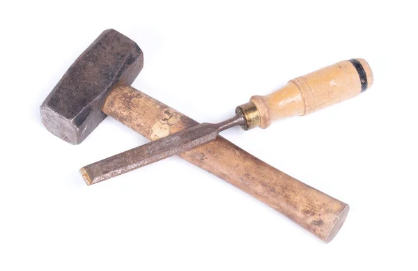 Old Rusty Chisel Hammer Isolated White Background — Stock Photo, Image