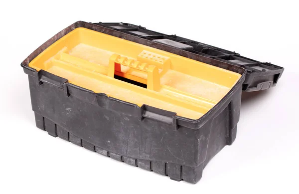 Caja Herramientas Usada Aislada Utilizada Por Industria Construcción Blanco — Foto de Stock