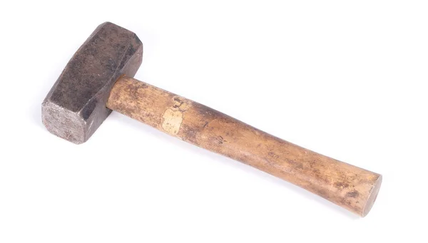 Старый Молоток Деревянной Ручкой Изолированы Белом Фоне — стоковое фото