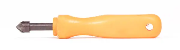 Destornillador Antiguo Utilizado Con Mango Plástico Naranja Aislado Sobre Fondo — Foto de Stock