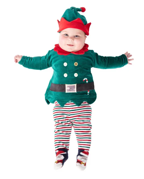 Μωρό Που Φοράει Στολή Ξωτικού Μωρά Πρώτα Χριστούγεννα Απομονωμένα Λευκό — Φωτογραφία Αρχείου