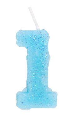 Birthday candle isolated on white, number 1
