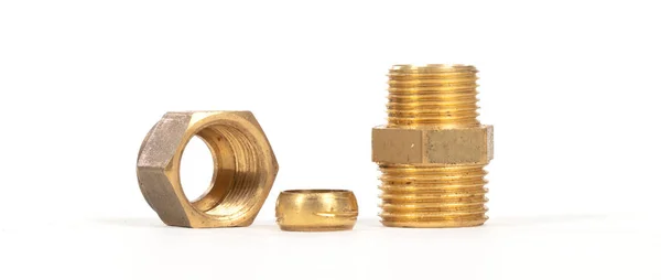 Brass Fitting Plumbing Pipes Connector Two Different Sizes Isolated White — Stock Photo, Image