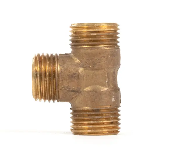 Brass Fitting Plumbing Pipes Adapter Isolated White — Stock Photo, Image