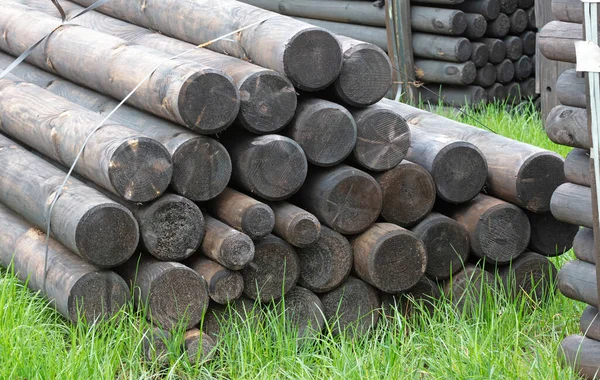 Pile Wooden Poles Construction Selective Focus — Stock Photo, Image