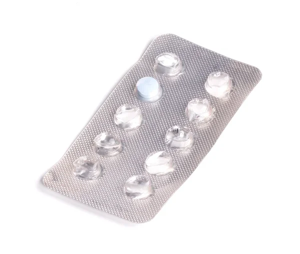 Pill Strip Almost Empty Just One Left Isolated White — Stock Photo, Image