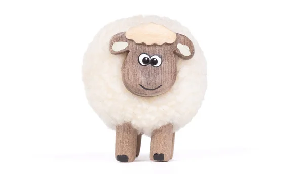 Miniaturowa Owca Zabawna Figurka Odizolowana Białym Tle — Zdjęcie stockowe
