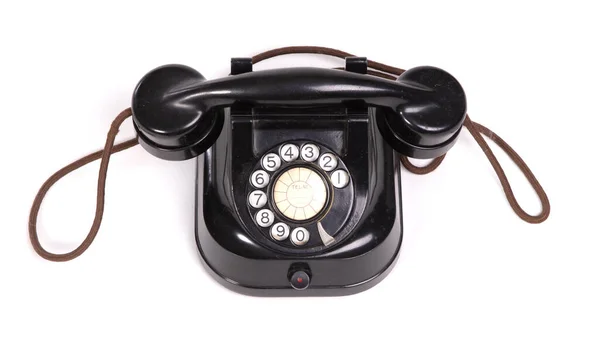Old Black Telephone Set Isolated White Background — Stock Photo, Image