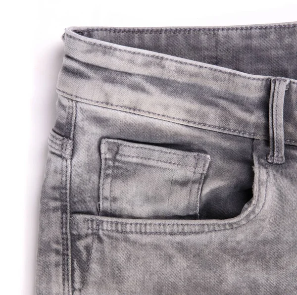 Pantalones Vaqueros Grises Desgastados Aislados Sobre Fondo Blanco — Foto de Stock