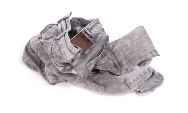 Worn Grey Jeans Isolated White Background — Stock Photo, Image