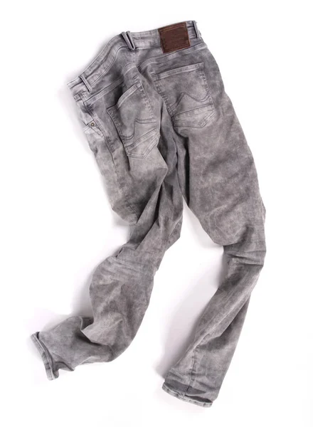 Pantalones Vaqueros Grises Desgastados Aislados Sobre Fondo Blanco —  Fotos de Stock