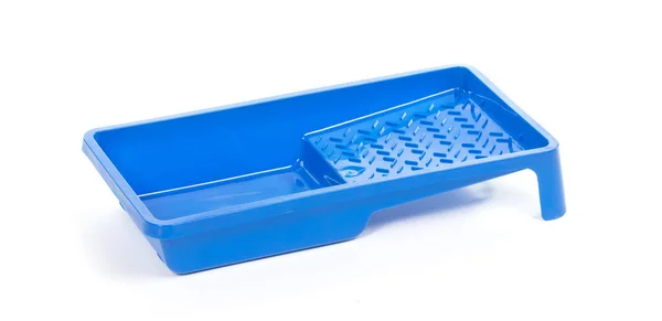 Blue Paint Tray Empty Ready Used Isolated White — Stock Photo, Image