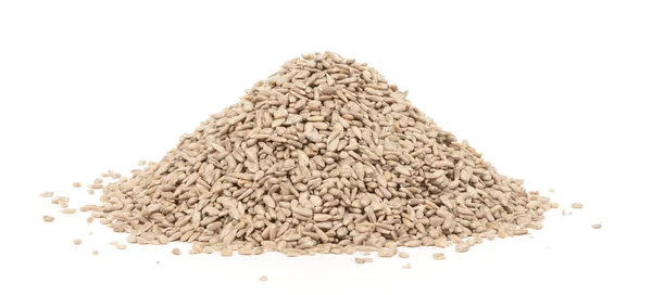 Heap Natural Shelled Sunflower Seeds White Background — Stock Photo, Image