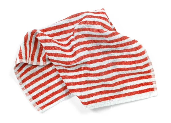 Red Towel Isolated White Old Worn — Stock Photo, Image
