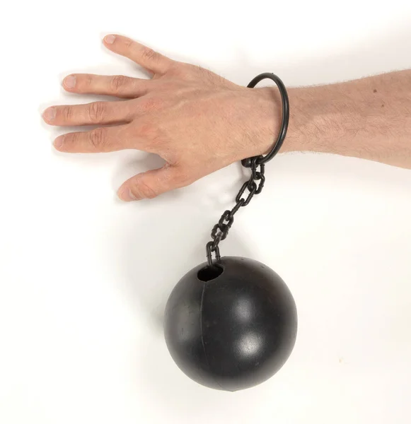 Schwer Aussehender Ball Mit Manschettenkette Für Gefangene Isoliert — Stockfoto