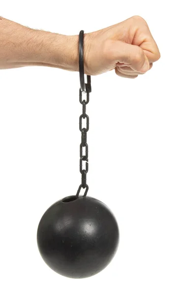 Zware Bal Met Manchetknopen Voor Gevangenen Geïsoleerd — Stockfoto