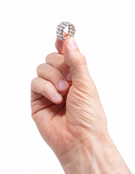 Velký Diamantový Prsten Ruce Mužské Dospělé Izolovaný — Stock fotografie