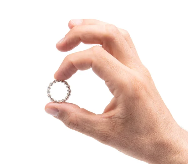 Grande Anel Diamante Mão Adulto Masculino Isolado — Fotografia de Stock